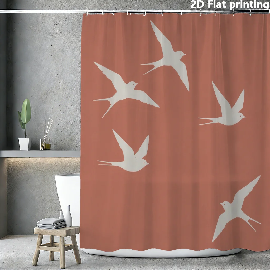 

Стилизованная занавеска для душа с силуэтом птицы – фон в теплых глиняных тонах, полиэстер, 12 металлических люверсов, можно стирать в машине, 72×72 дюйма.