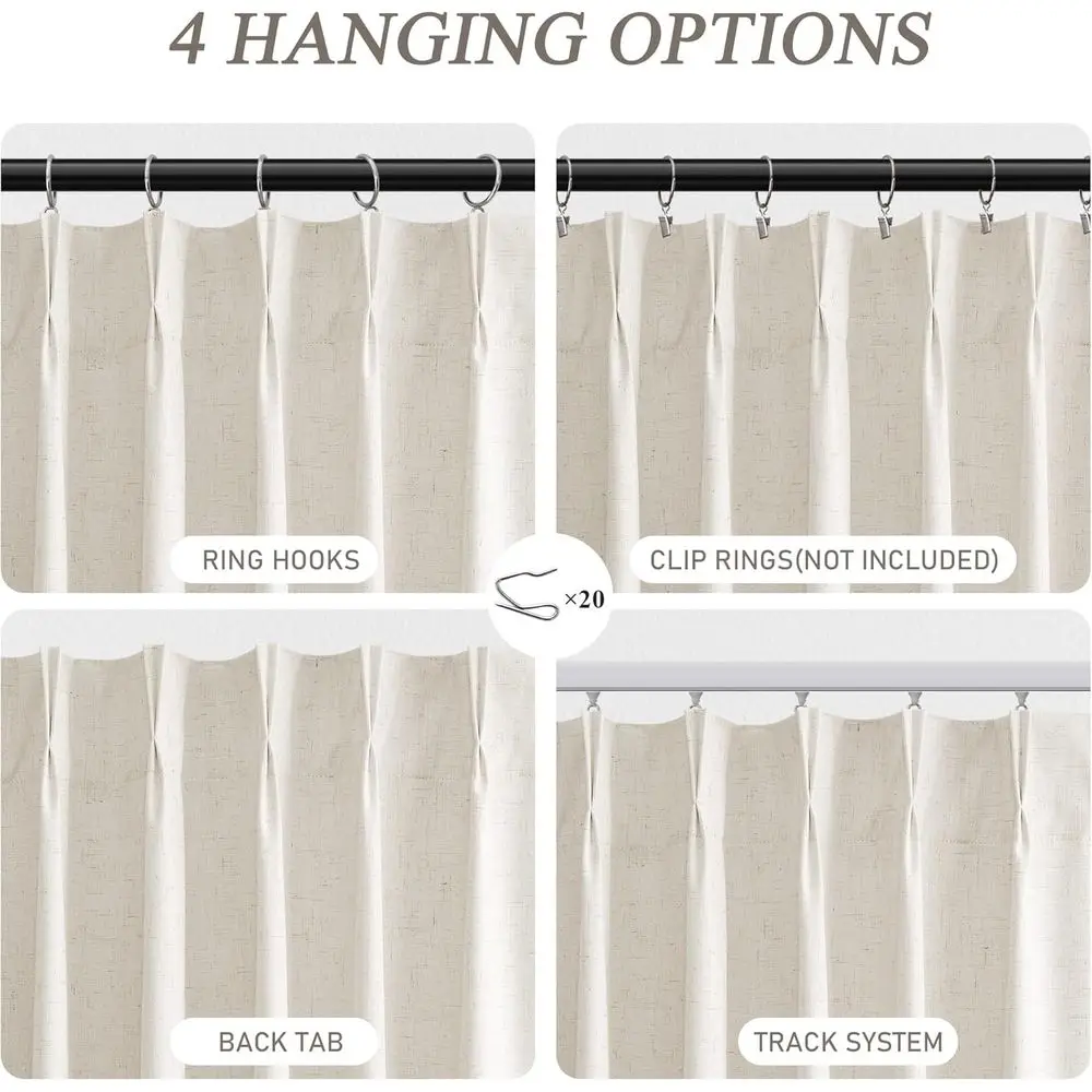 Tende oscuranti stile Boho 102 isolate in memory foam con linguetta posteriore, crema neutra per soggiorno e camera da letto
