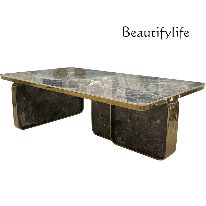 

Italian Minimalist Living Room Sofa Corner Table Post-Modern Light Luxury Home Stone Plate Rectangular Coffee Table