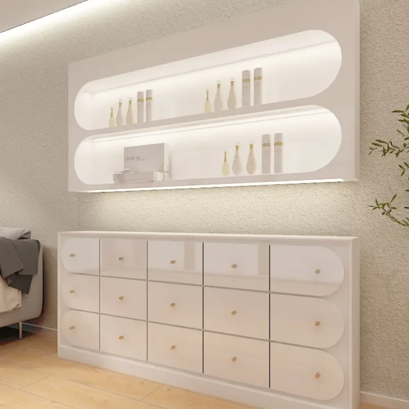 High-end beauty salon display cabinet, multi-layer product display rack, nail salon storage cabinet, high-end atmospheric lighti