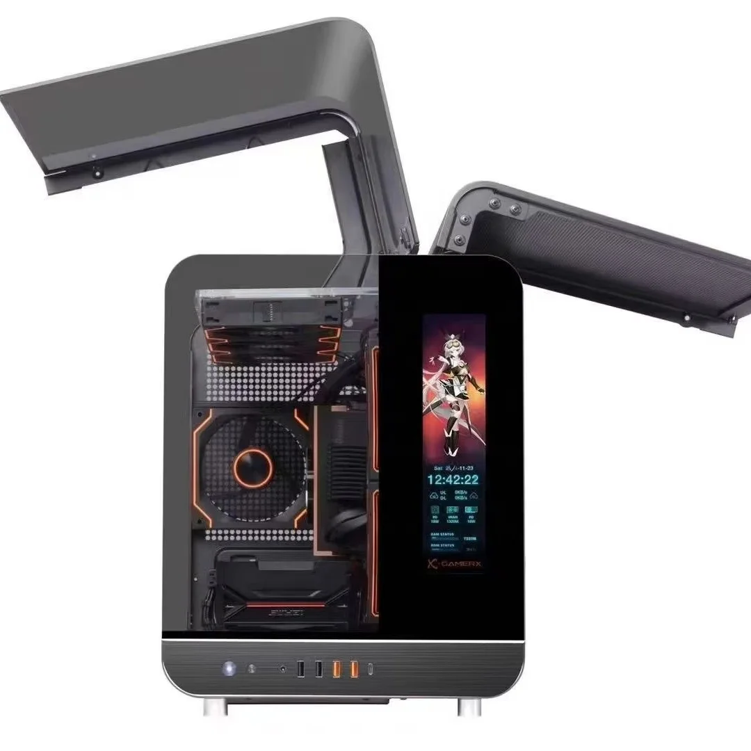 

2025 New Cool Curved Glass Design Computer Case 360-Degree Surround View ATX/MATX Compatible Supercar-Looking Gaming Case LCD