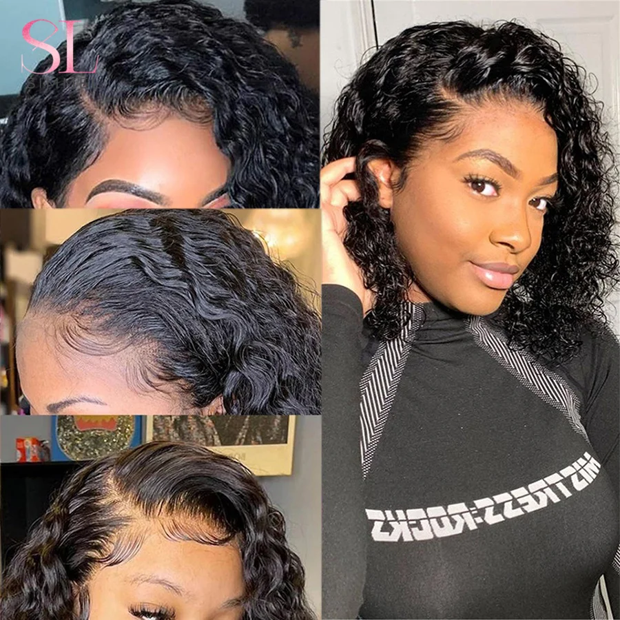 13 Perruque Bob Brésilienne Naturelle Ondulée, Cheveux Courts, Partie Latérale, Afro, pour Femme