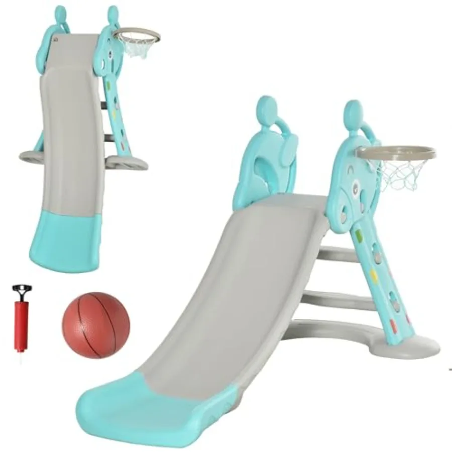 

2 in 1 Slide with Basketball Hoop Foldable Toddler Freestanding Slider Playset for 18 Months -4 Years Deer Shaped Includes Bask