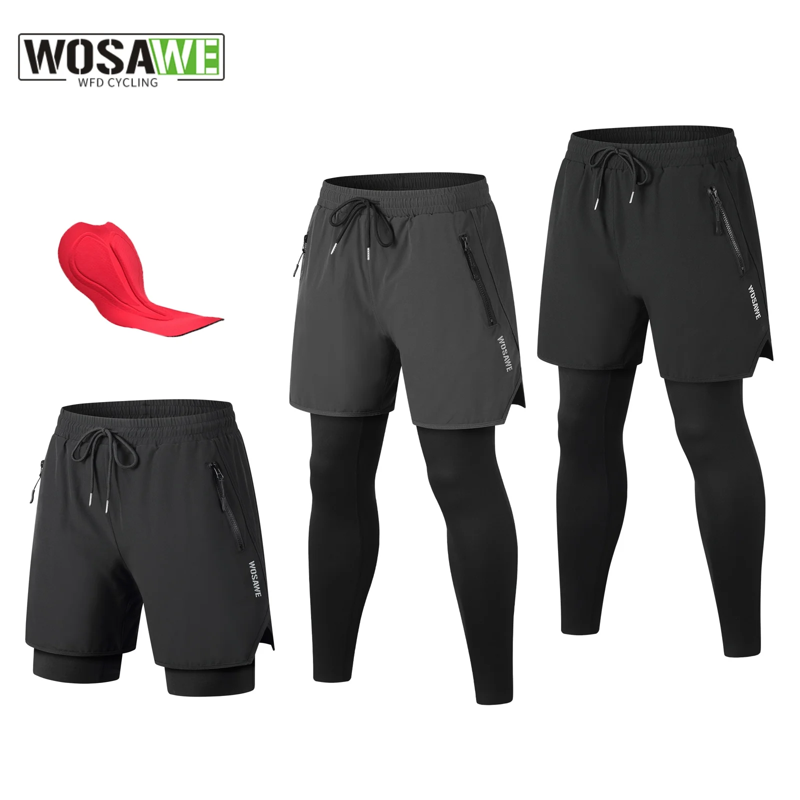 

WOSAWE Men Cycling Pants 2-in-1 Shorts 5D Gel Pad MTB Bike Tights Quick Dry Breathable Mountain Trousers