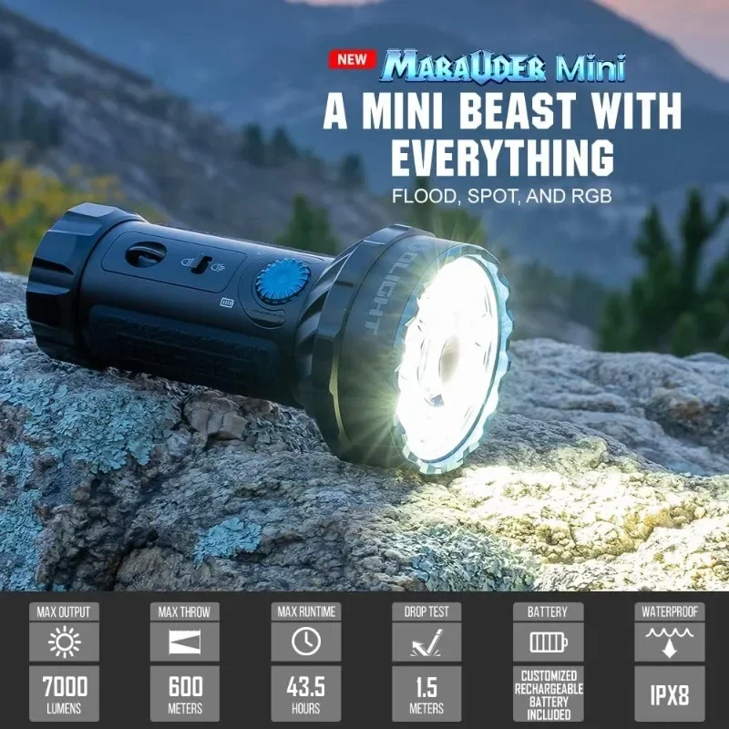 OLIGHT Marauder Mini Rechargeable Flashlight, 7,000 Lumens Brightest Flashlights with 600 Meters Beam Distance Spotlight