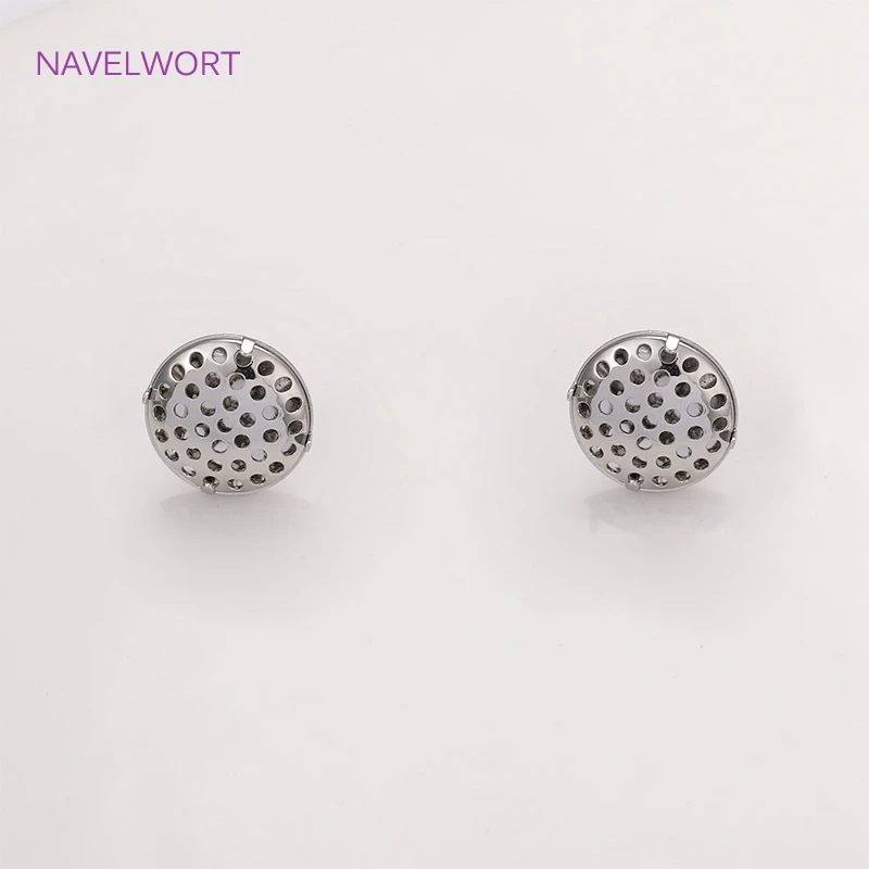 14K Gold Plated Combinable Round Stud Earring S925 Sterling Silver Needle Mesh Earrings Setting DIY Jewelry Making Findings