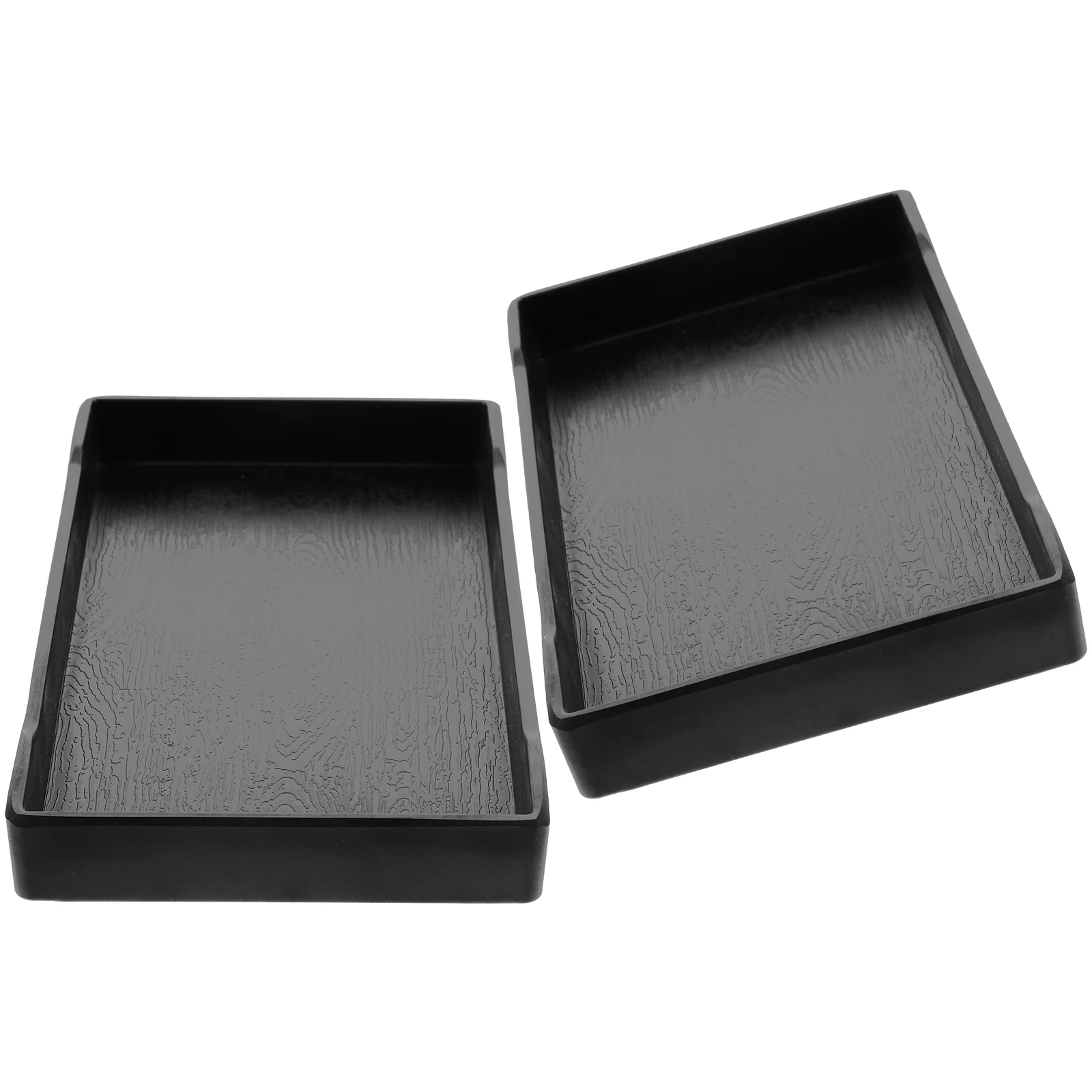 

2Pcs Rectangular Plastic Tray Smooth Surface Fruit Snack Food Serving Plates Black Home Party Kitchen Bar Use