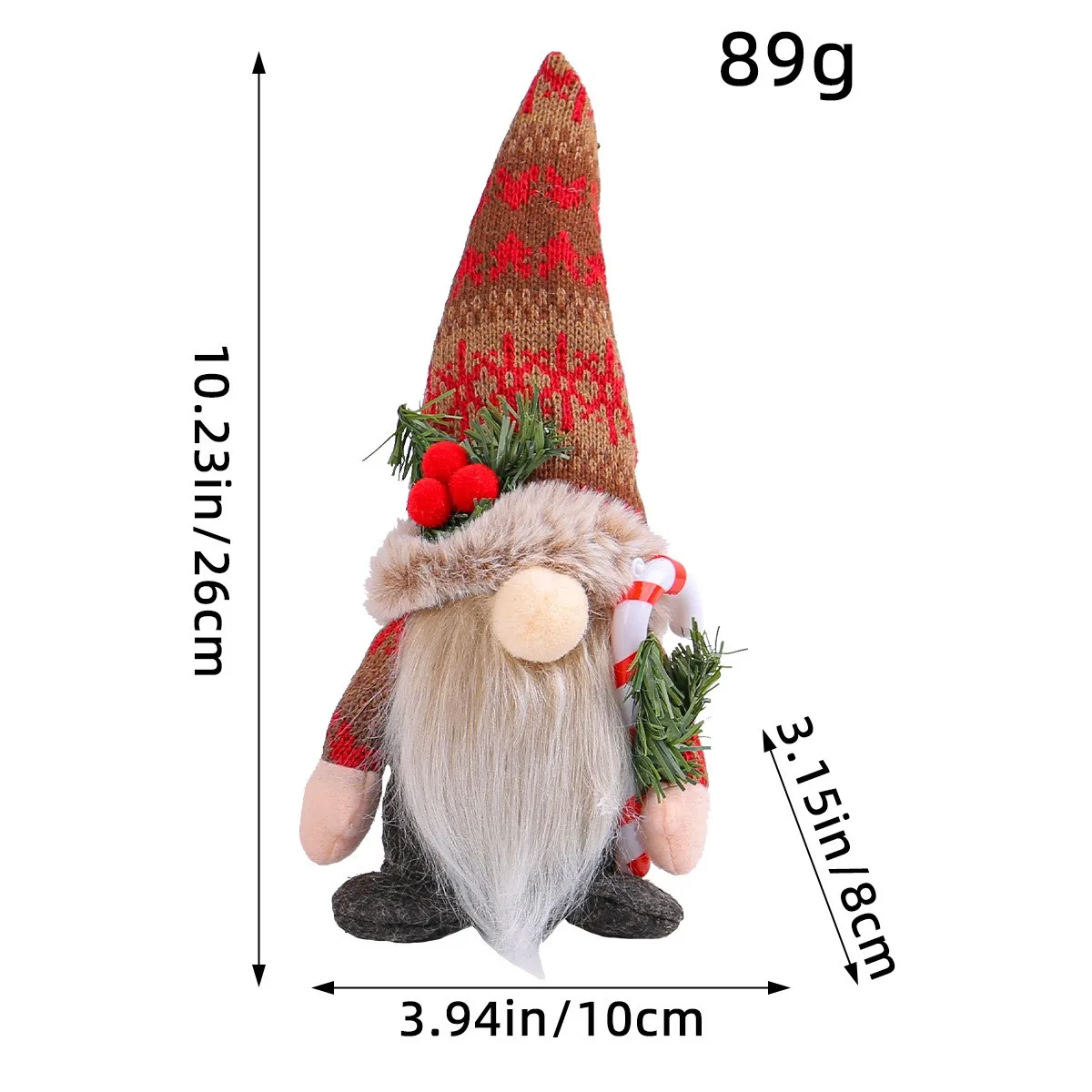 Christmas Gnome Plush Handmade Knitted Snowflake Pointed Hat Doll Ornament Creative Holding Cane Faceless Doll Decoration