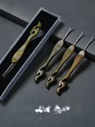 Green Sandalwood Handle Crochet Hook Hand Polishing Needle Stainless Steel Needle Doll Yarn Weaving Material