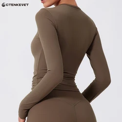New Summer Sports Long Sleeved Shirts Women Casual Outdoor Top Gym Fitness Wear T-shirt  Yoga Shirt Push Up Workout Clothes