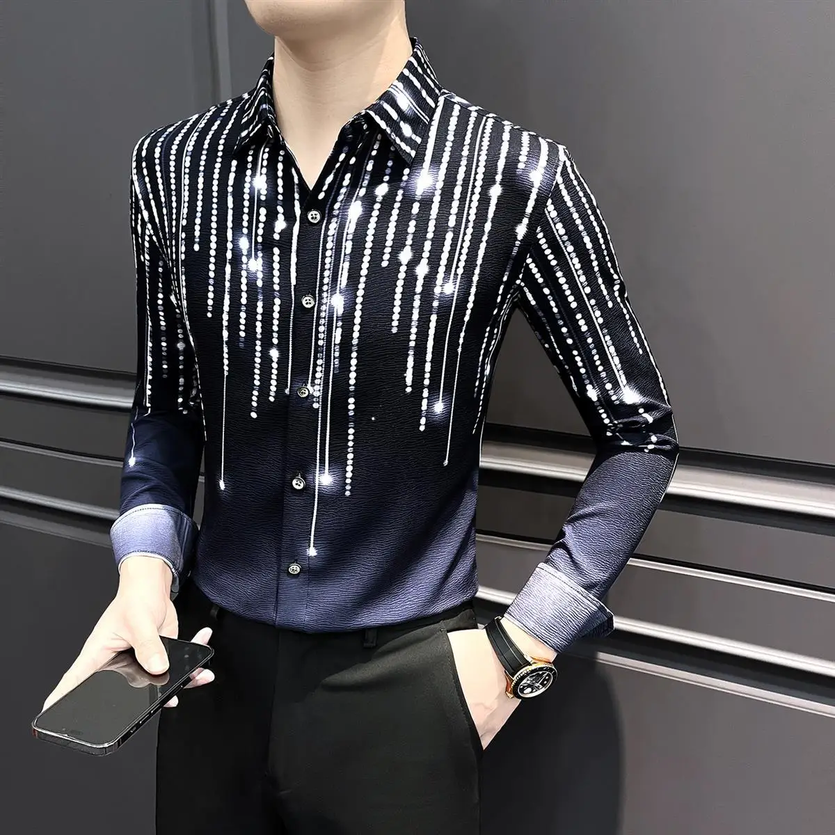 

Men's Long Sleeved Shirt 2026 New Men Spring Autumn Printed Clothing