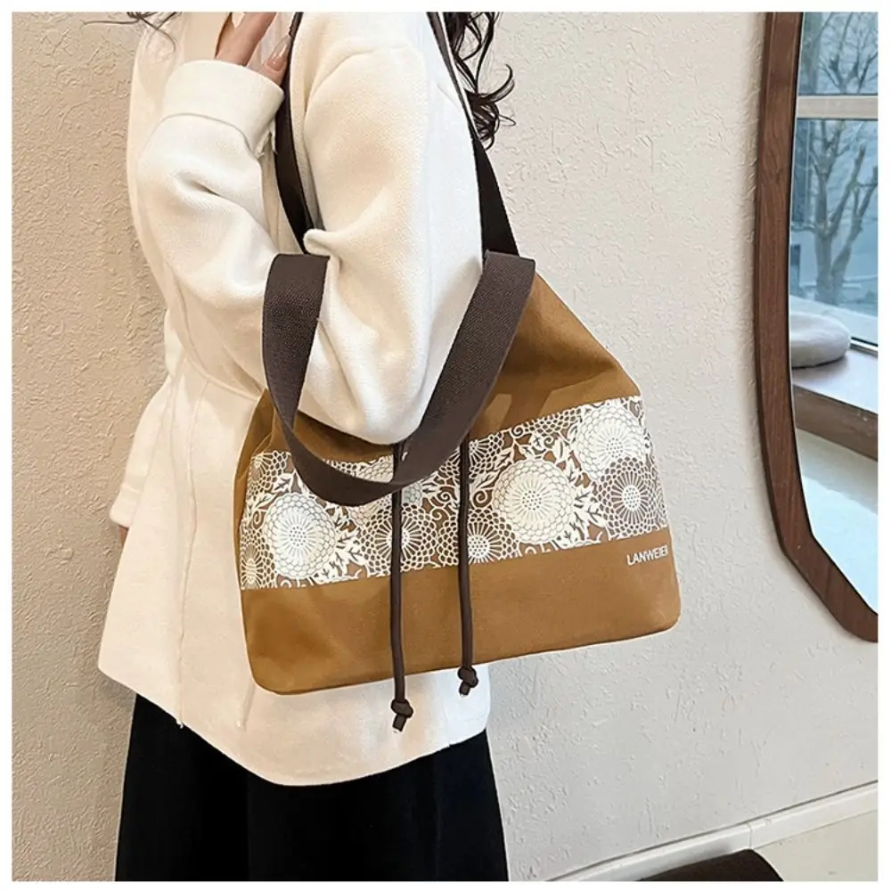 

Simple Ethnic Style Women's Side Backpack Large Capacity Drawstring Bucket Bag Trendy Printed Shoulder Bag Casual Outing