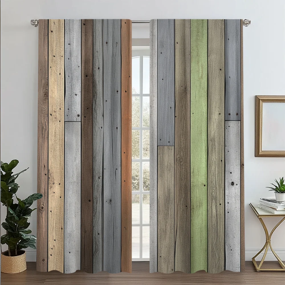 2pc,  Scene Curtains Grunge Wood 100% Polyester,Without Electricity Festive Wall Decor Applies to Multipurpose Event Decoration