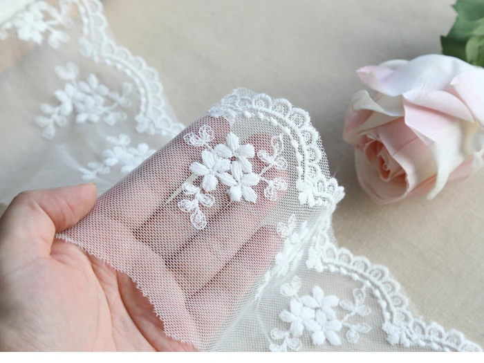 1yard Width:11cm Graceful Flowers Embroidered Trimming Cotton Lace New-style Mesh Lace for Garment Sewing(SS-2506)