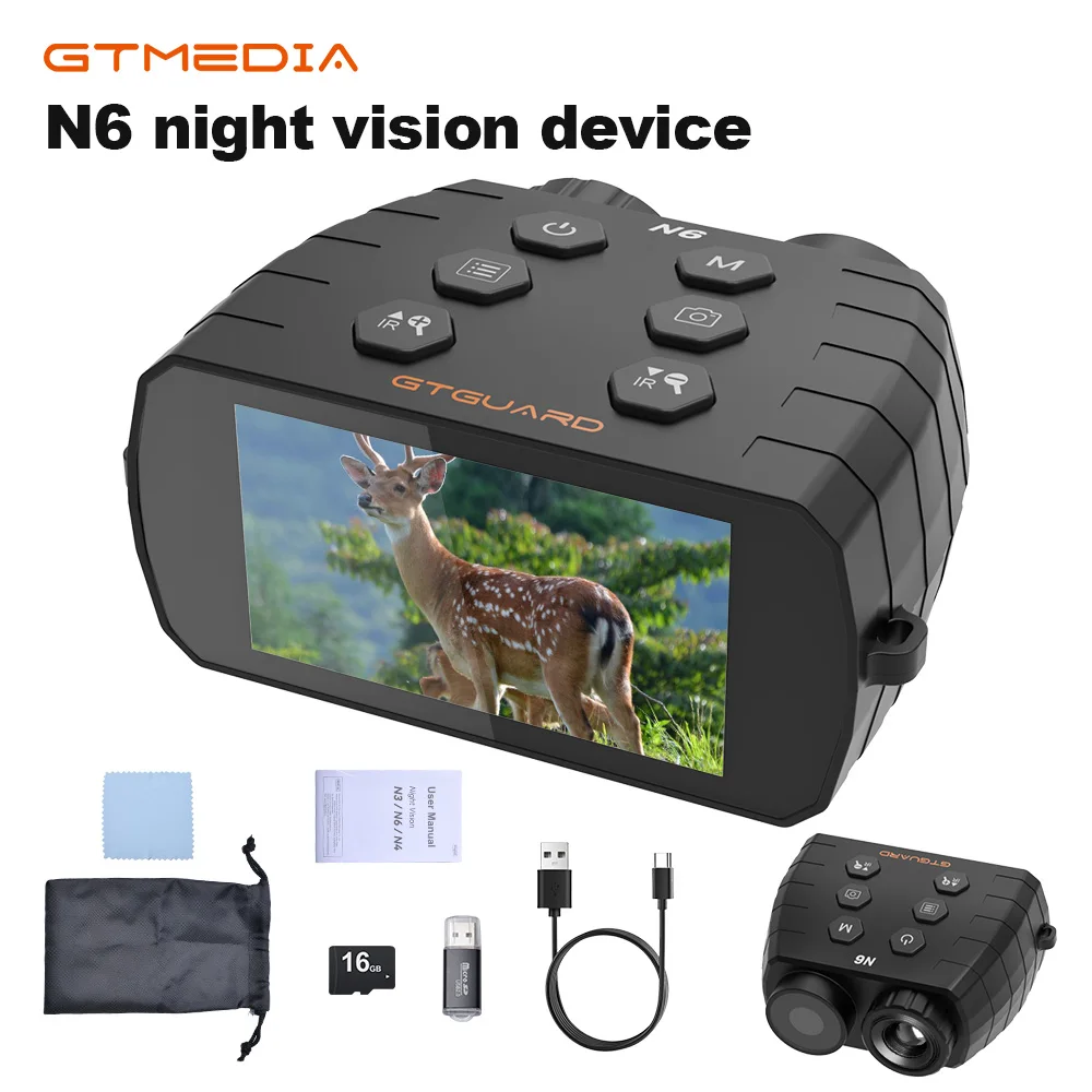 Jumelles à vision nocturne GTGUARD N6, vidéo et photos en 1080P FHD, LED infrarouge 3W 850nm, zoom numérique 5X, pour l'observation en extérieur et l'enregistrement vidéo de nuit.