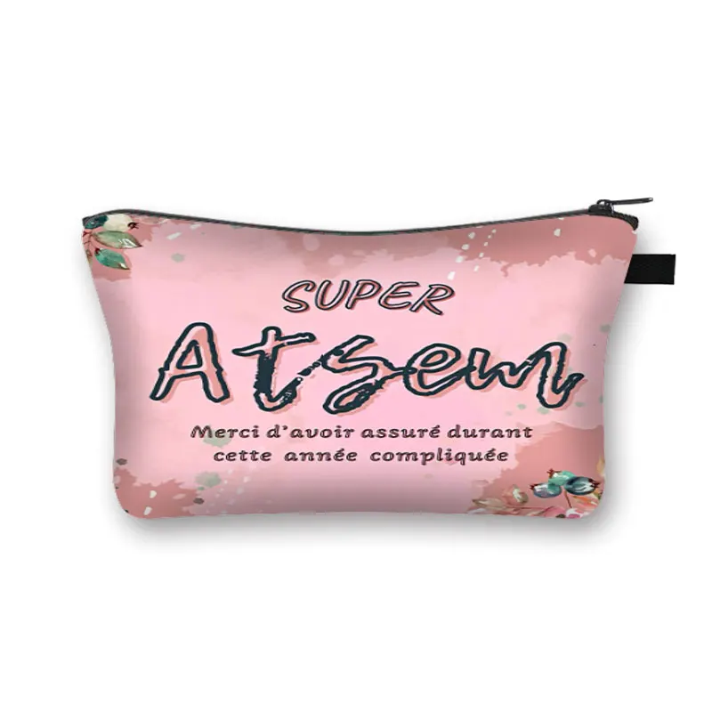 Super Atsem Merci Maitresse Print Cosmetic Case Women Makeup Bags Lipstick Organizers Cosmetic Bag Teacher's Day Graduation Gift