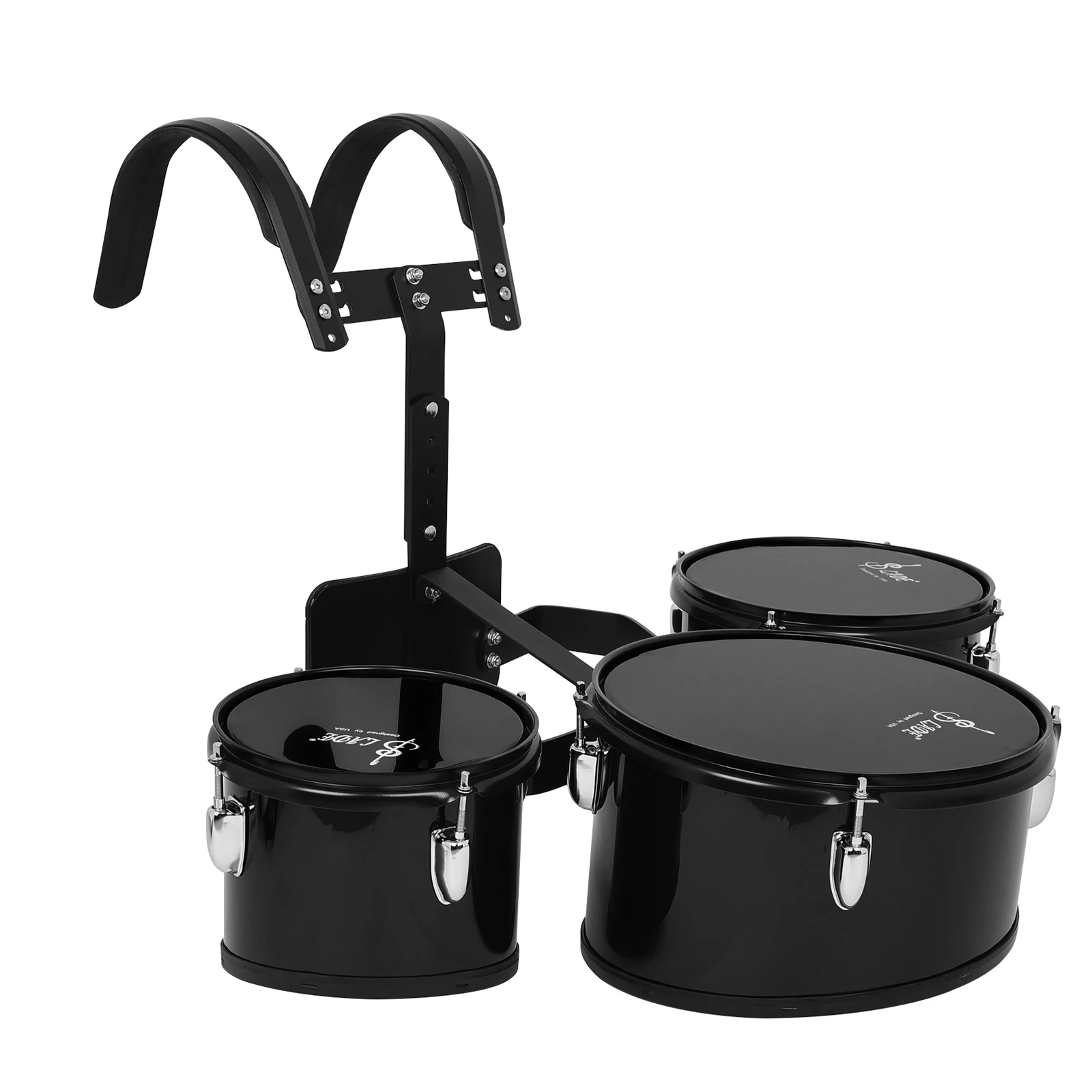 3-Piece Marching Drum Set Triple Toms With Adjustable Backpack Frame Reinforced Hoops For Performance Percussion Instrument