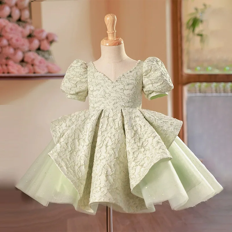 

Girls' Dress Wedding Baby Tutu Princess jacquard V-neck Children's ball Lace up Evening Dress Baby Birthday party Dress