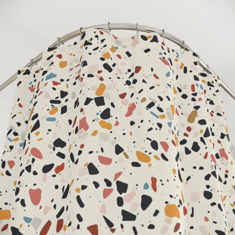 Modern Terrazzo Shower Curtain: Stylish Stone Pattern Bathroom Decor