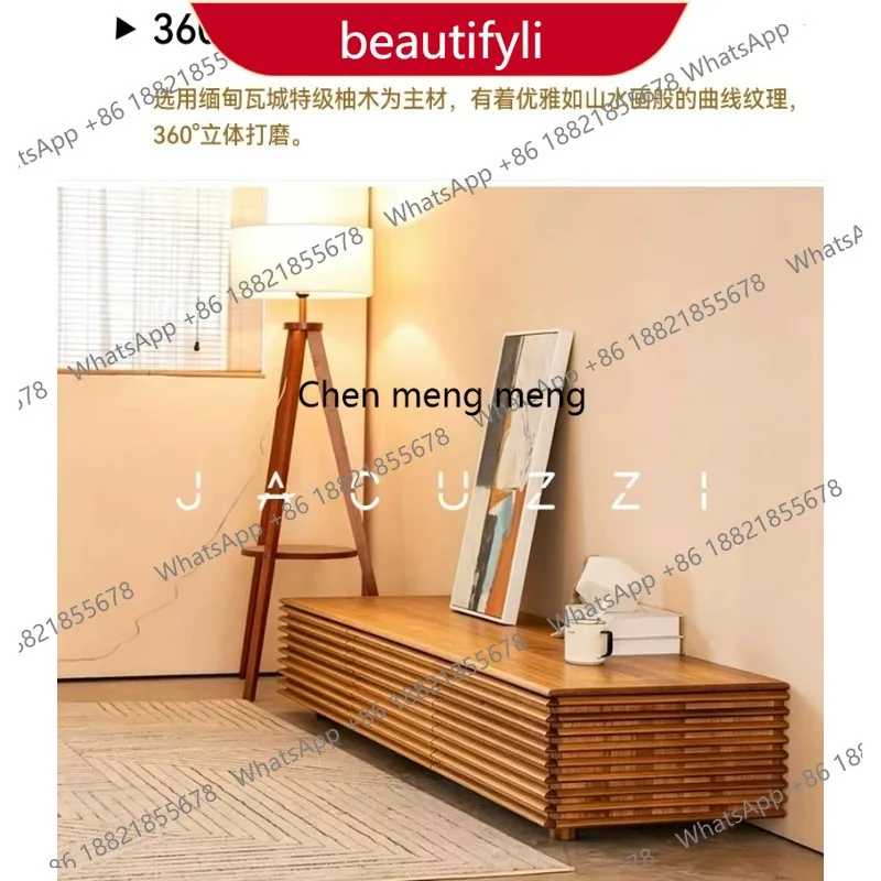 01A Teak TV cabinet Nordic modern all-solid wood audio-visual cabinet Log creative living room drawer cabinet