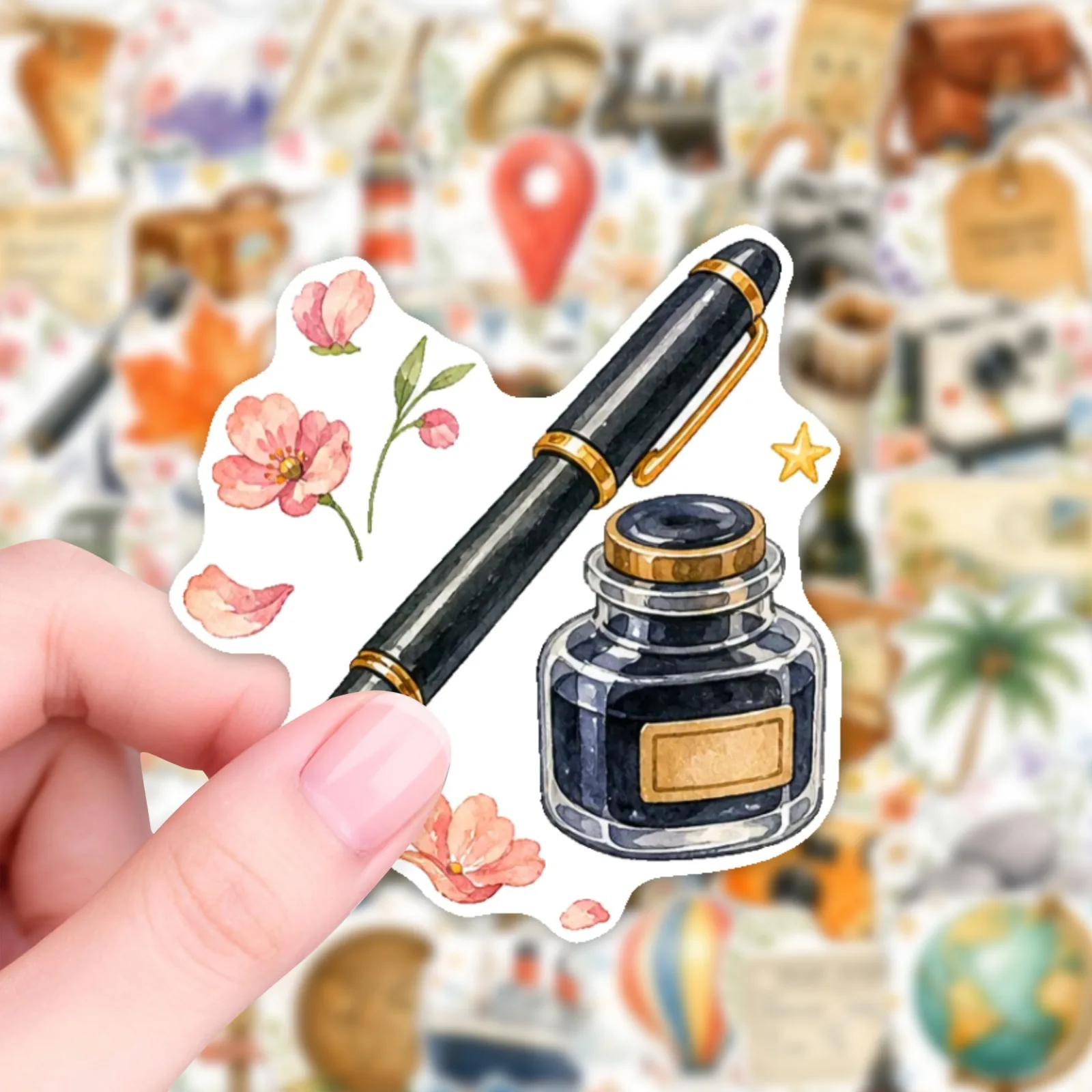 50-Pack Waterproof Vintage European Travel Element Graffiti Stickers for Notebook Guitar Travel Case Stationery Box Decor