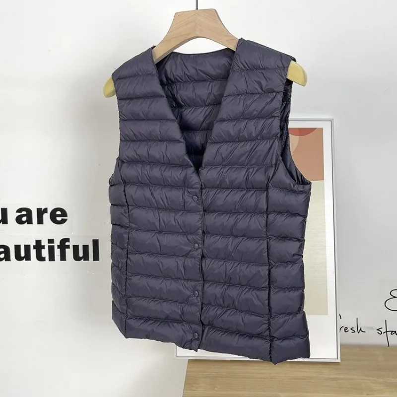 Women's Clothing Lightweight Down Jacket Warm Vest Collarless White Duck Down Thin Round Neck Innerwear Short Tank Top