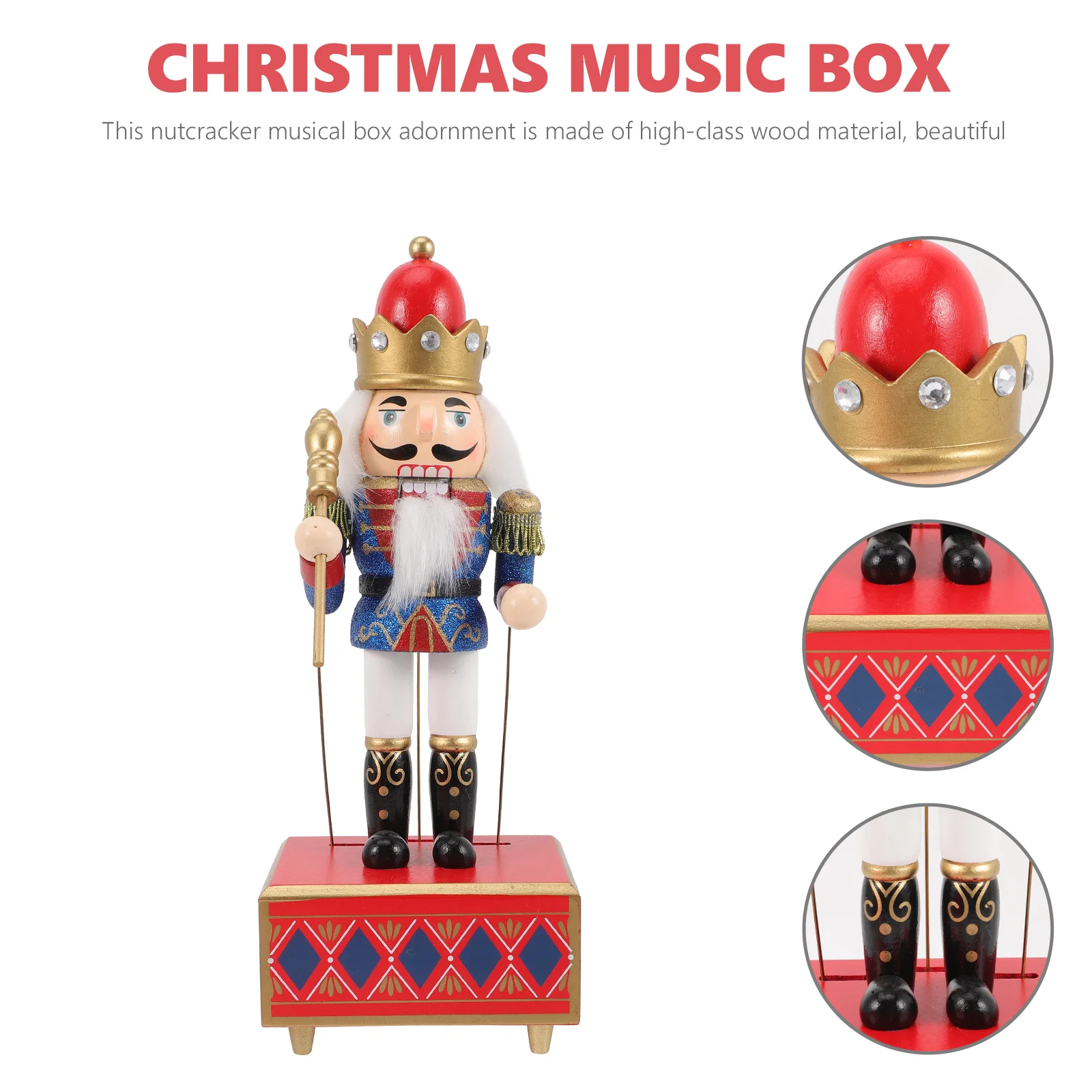 Nutcracker Christmas Ornament Desk Office Decor Musical Adornment Wood Case Gift for Lover Boxes Wooden Work Xmas Figures