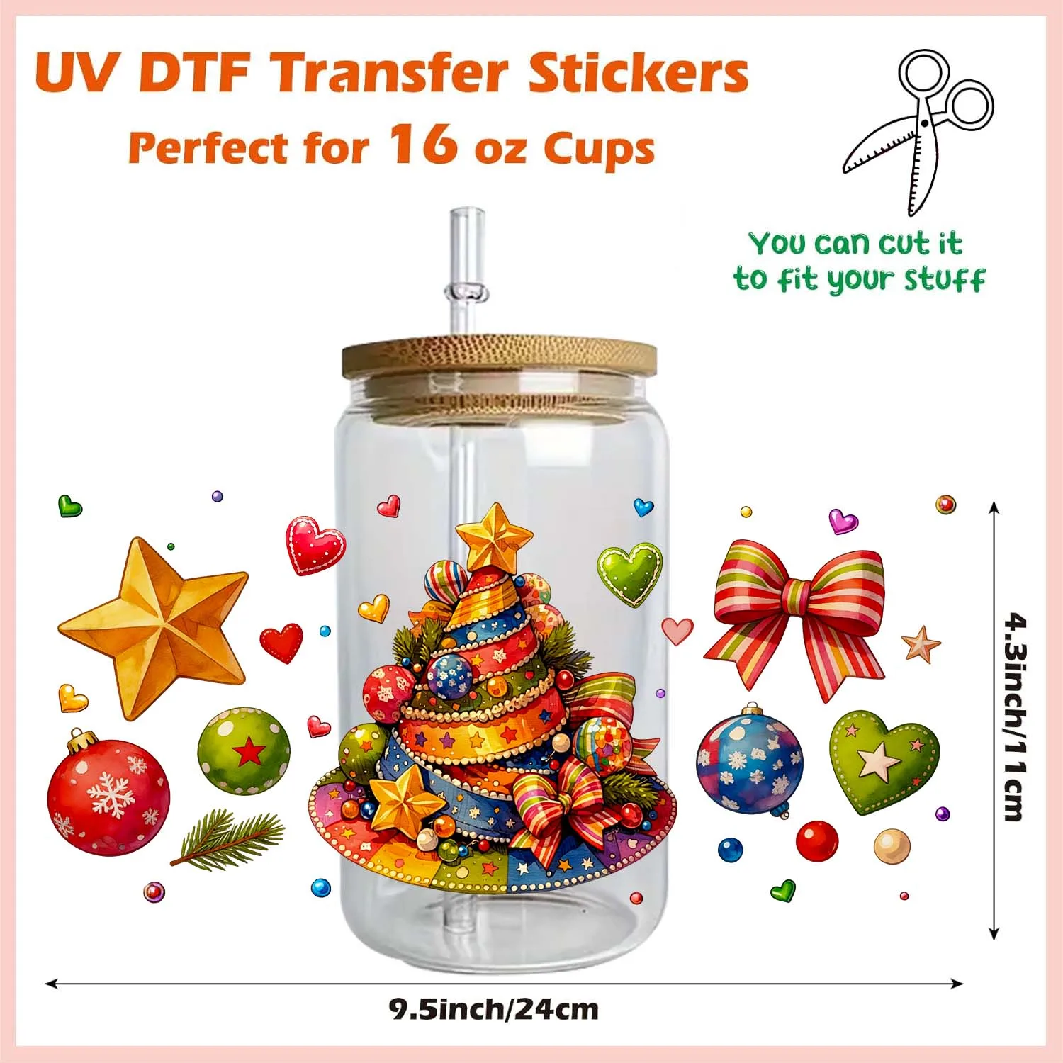 Merry Christmas Vibe Rub On 16oz UV DTF Sticker waterproof DIY Decals 3D transfers uvdtf tumbler stickers 16oz uv dtf cup wraps