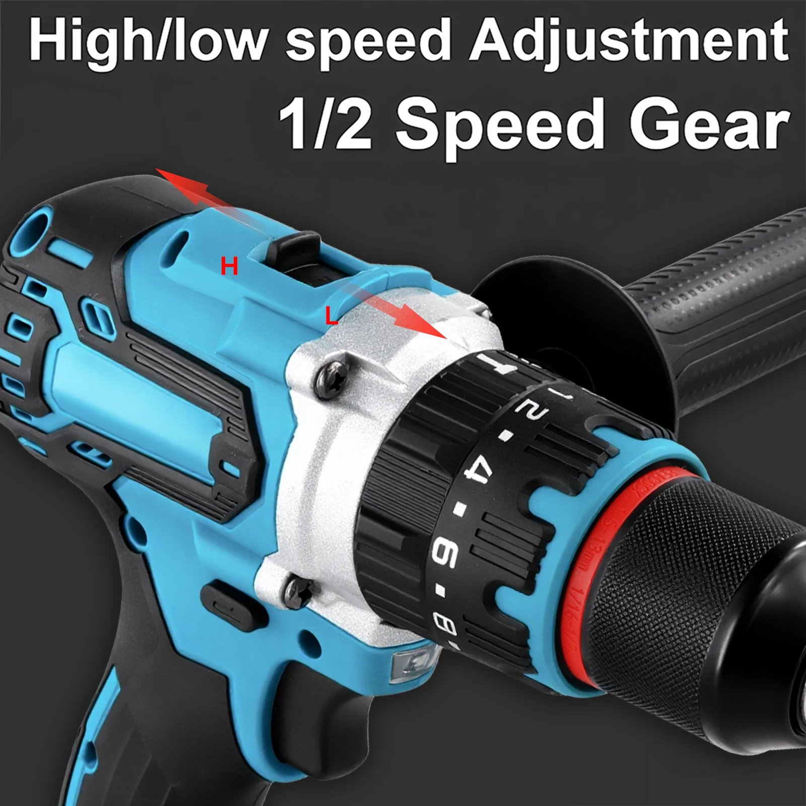Podofo Bürstenloser Elektrischer Schraubendreher 3-in-1 Bohrhammer Akku-Bohrschrauber-Set 480 Nm Max. Drehmoment 4000 U/min 20+3 Drehmomenteinstellungen LED-Licht für Makita-Akku EU-Stecker