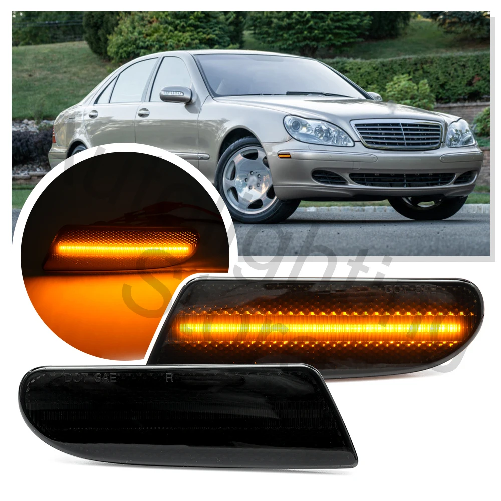 2 SZT. LED Przednie Kierunkowskazy w Zderzak do Mercedes Benz Klasy S W220 2000-2006, Boczne Lampki Obrysowe, Żółte, Canbus