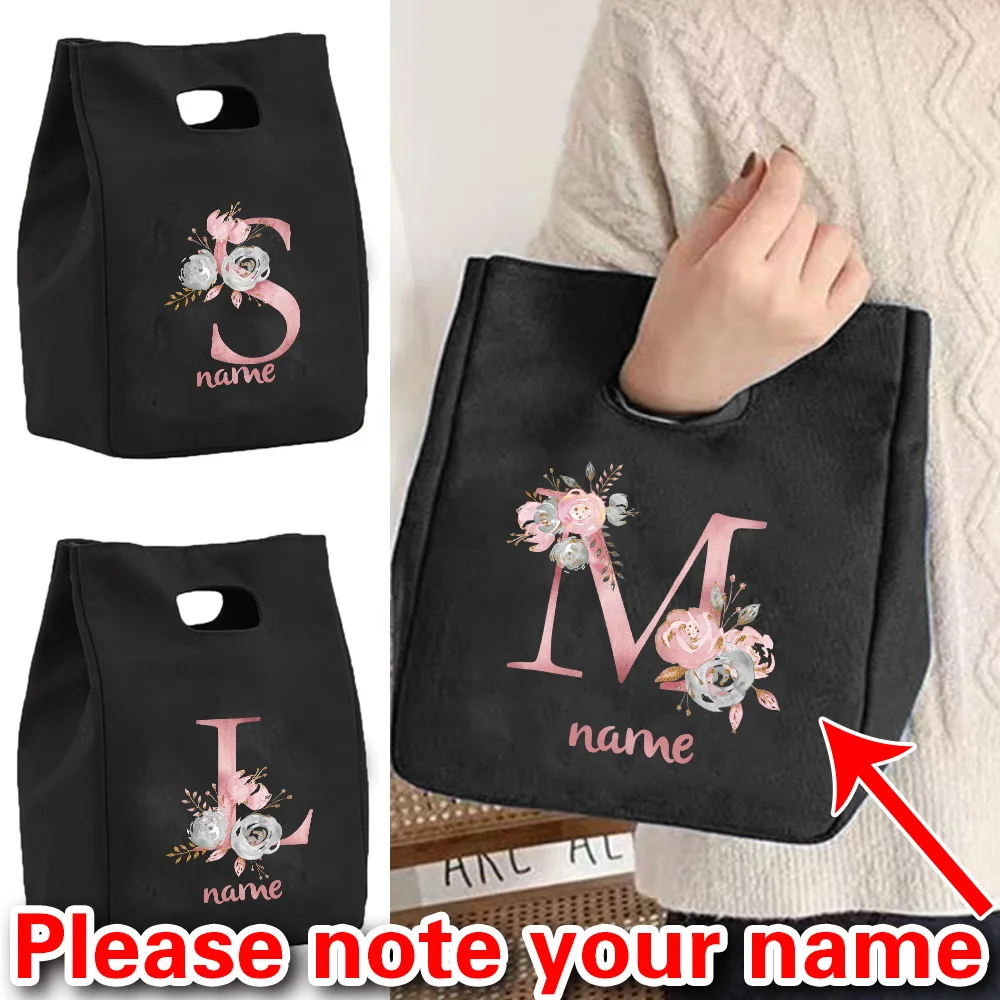 

Personalized Customized Pink Letter Pattern Lunch Bag Bento Box Picnic Portable Food Insulation and Refrigeration Bag Storage