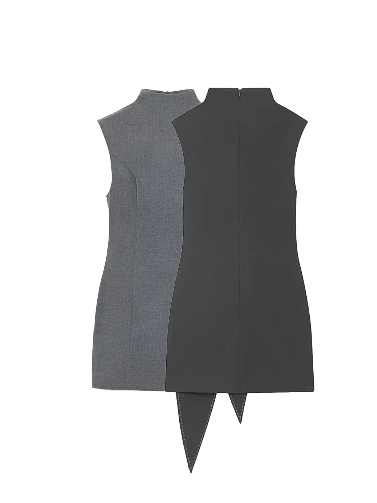 HH امرأة الربيع أزياء جولة الرقبة أكمام سليم صالح القوس الديكور فستان قصير أنثى عارضة الأميرة نمط حزب اللباس #1