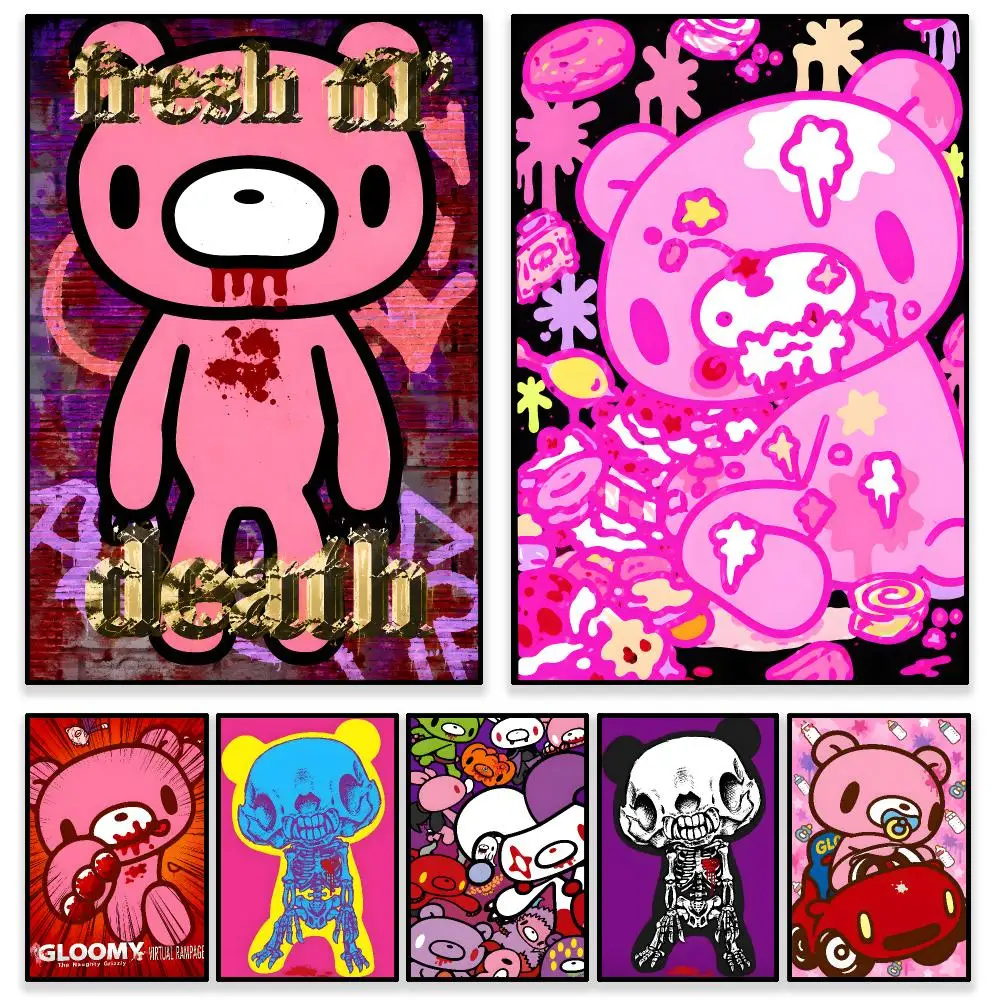 Meme Creative Gloomy Bear Poster Self Adhesive PP Wall , Waterproof Wall Decor Gift for Bedroom, Office and Dorm