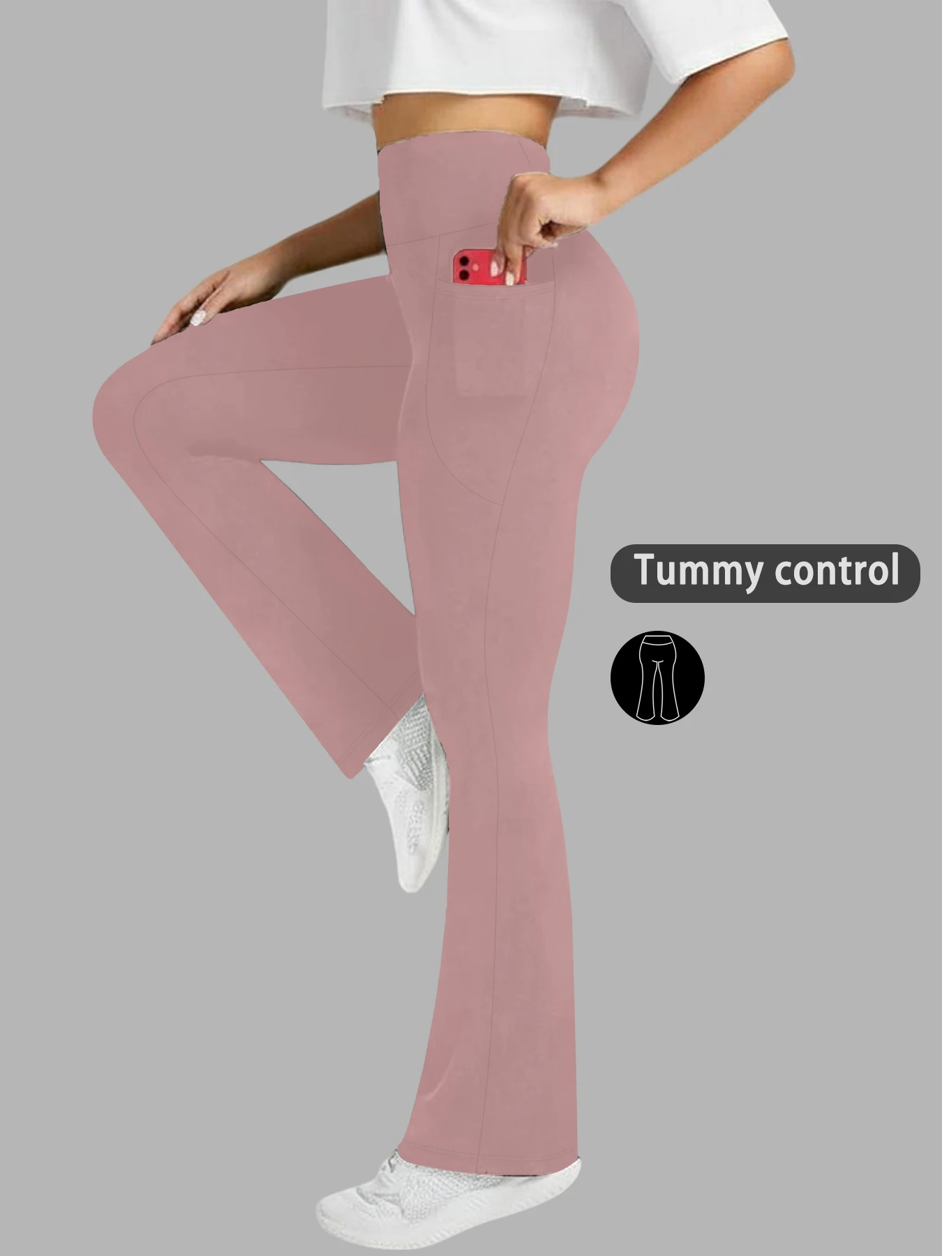 Super Soft Bell Bottom Pants Women High Waisted with Pockets Tummy Control No See Through Workout Yoga Home Casual