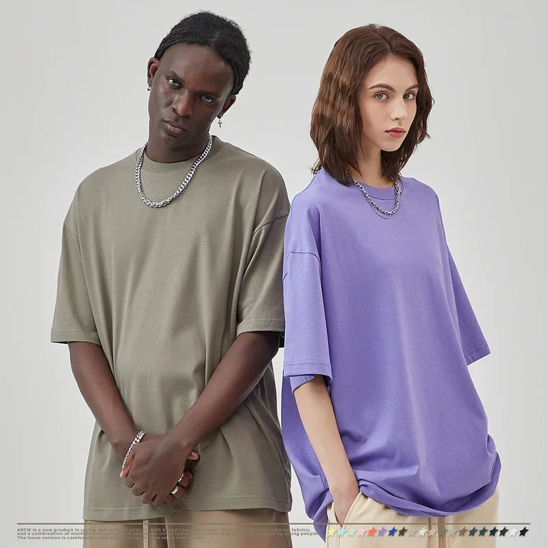 DTG Printing Custom Colour T-shirts Streetwear Oversized Solid T Shirt Short Sleeve Tops Tees Dropship Man Woman 100%Cotton