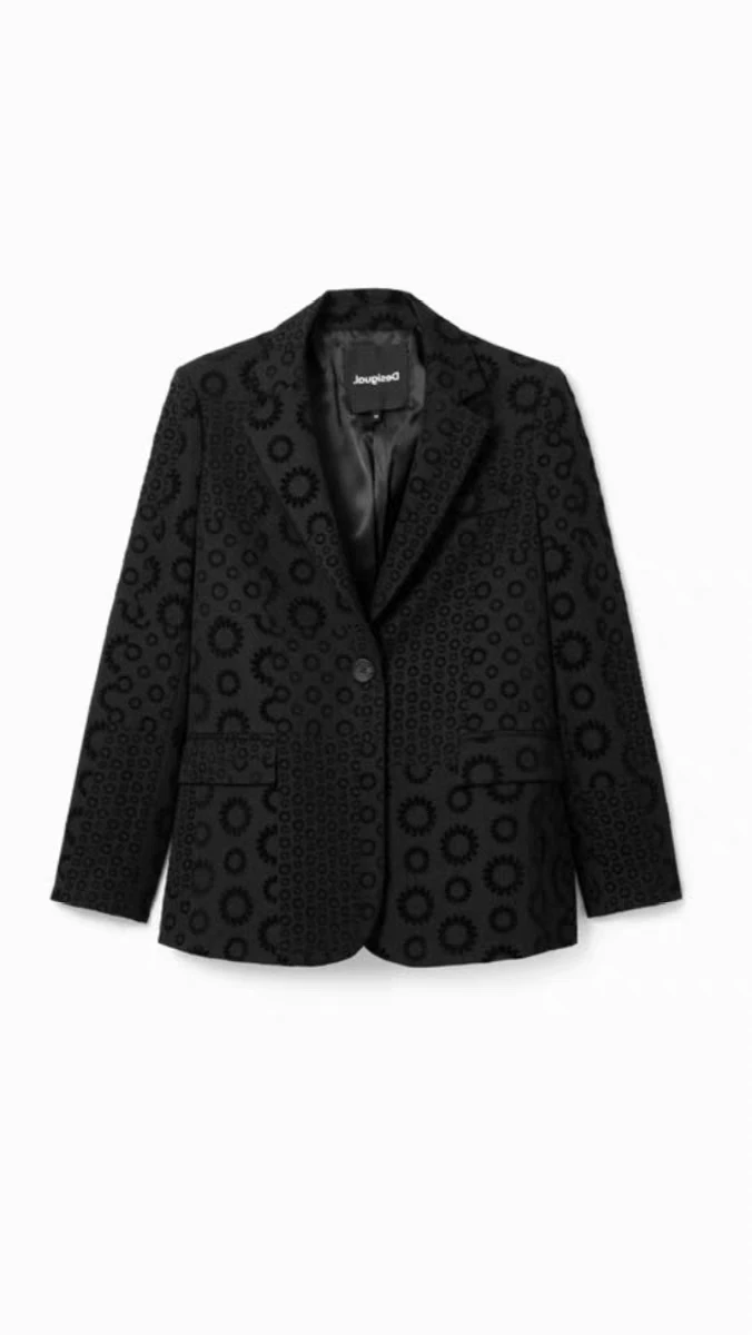 Foreign trade original single Spanish print black flocking two-button suit jacket