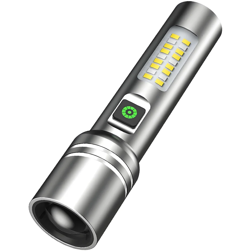 Rechargeable Battery Zoomable Beam Camping Silver,Black Rechargeable Flashlight For Outdoor Use Adjustable for zoom