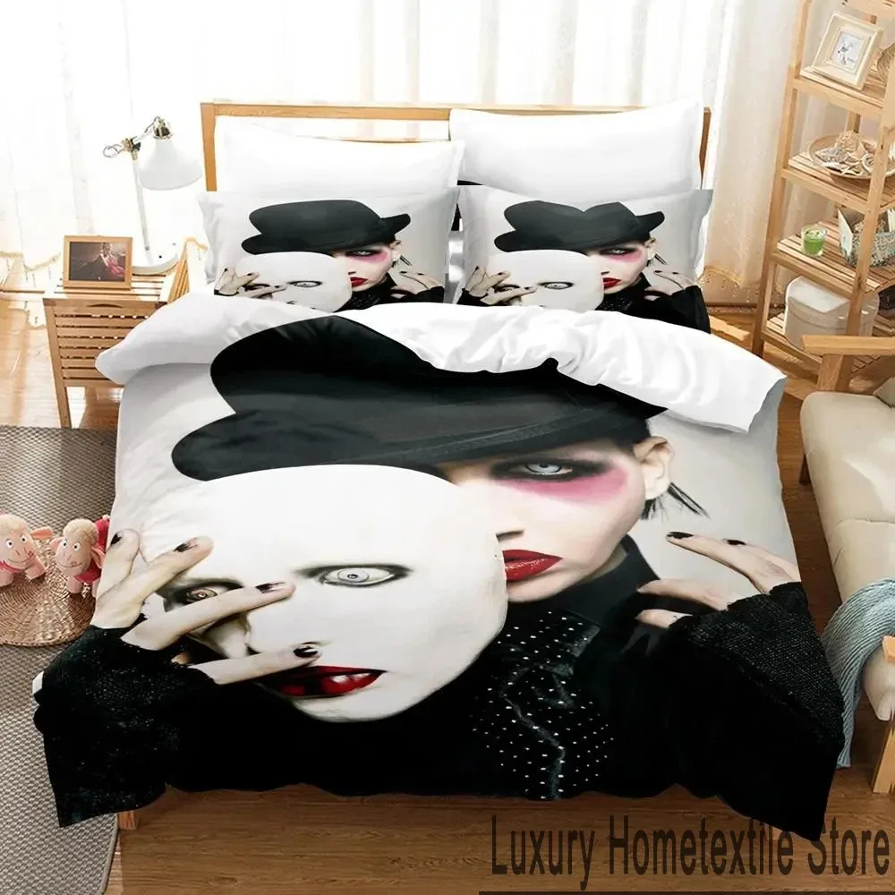 3D Print Marilyn Manson Bedding Set Boys Girls Twin Queen King Size Duvet Cover Pillowcase Bed boys Adult Home Textileextile