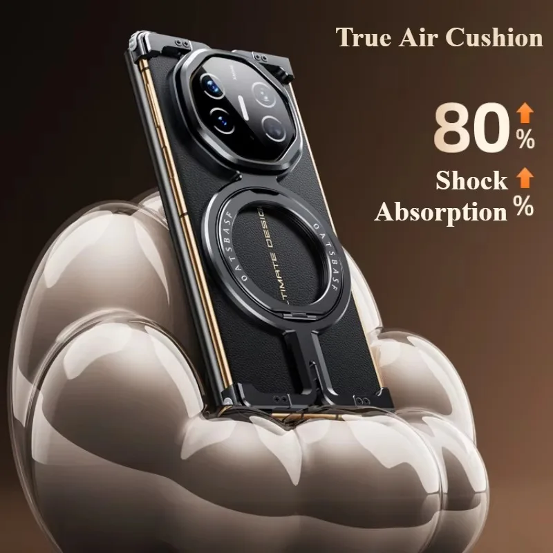 Eary Metal Frameless Phone Case for Huawei Mate XT with 360 Rotate Stand Magnetic Ultra-Thin Protective Cover Shockproof Shells