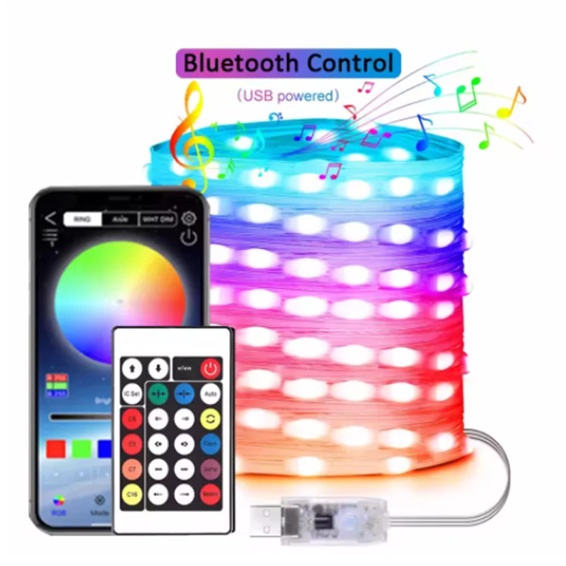 سلسلة led USB LED سلسلة أسلاك نحاسية أضواء USB حلم اللون الجنية أضواء بلوتوث الملونة المنزل شجرة عيد الميلاد ديكور الزفاف