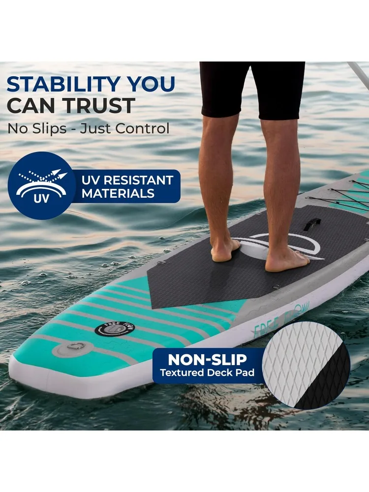 لوح مجداف قابل للنفخ مقاس 10 بوصات مع منصة واسعة مقاس 32 بوصة - سطح EVA غير قابل للانزلاق، هيكل بغرز منسدلة، 3 قطع Al