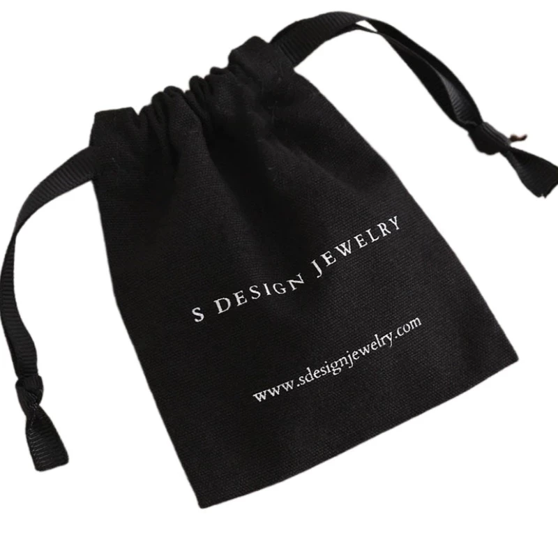 Higher Quality Sew Black Cotton Gift Bags 8x10cm 9x12cm 10x15cm 13x17cm Custom Jewelry Logo Sack Makeup Drawstring Pouches