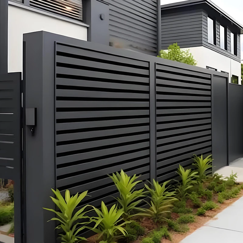 

Black Aluminum Privacy Fence Easy-to-assemble No Dig Horizontal Slat Panels for Security Application