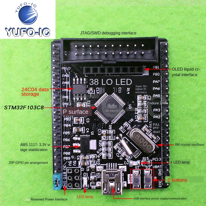 Freeship 1pcs STM32F103C8T6 STM32 Single-Chip Microcomputer Anti-Smashing Shoes Brassboard Small System Board