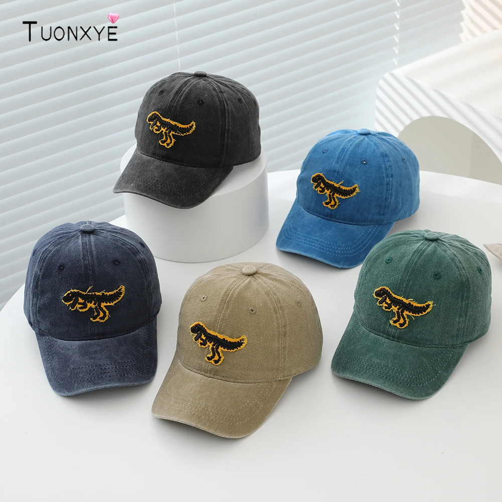 

Бейсболка TUONXYE для мальчиков с вышивкой в виде мультяшного динозавра, металлическая регулируемая дышащая хлопковая кепка, подарок для детей, повседневная кепка с козырьком