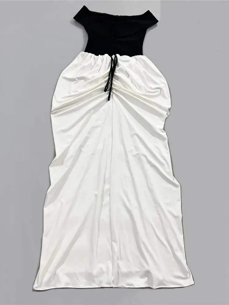 جديد وصول المرأة مثير معطلة الكتف المرقعة Bodycon فستان طويل ثوب مسائي كوكتيل حفلة التعادل الجبهة الدانتيل يصل تصميم الماس #2