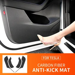 Car Door Panel Protection Anti-Kick Pad Mats For Tesla Model 3 Model Y Carbon Fiber Sticker Auto Interior Styling Accessories