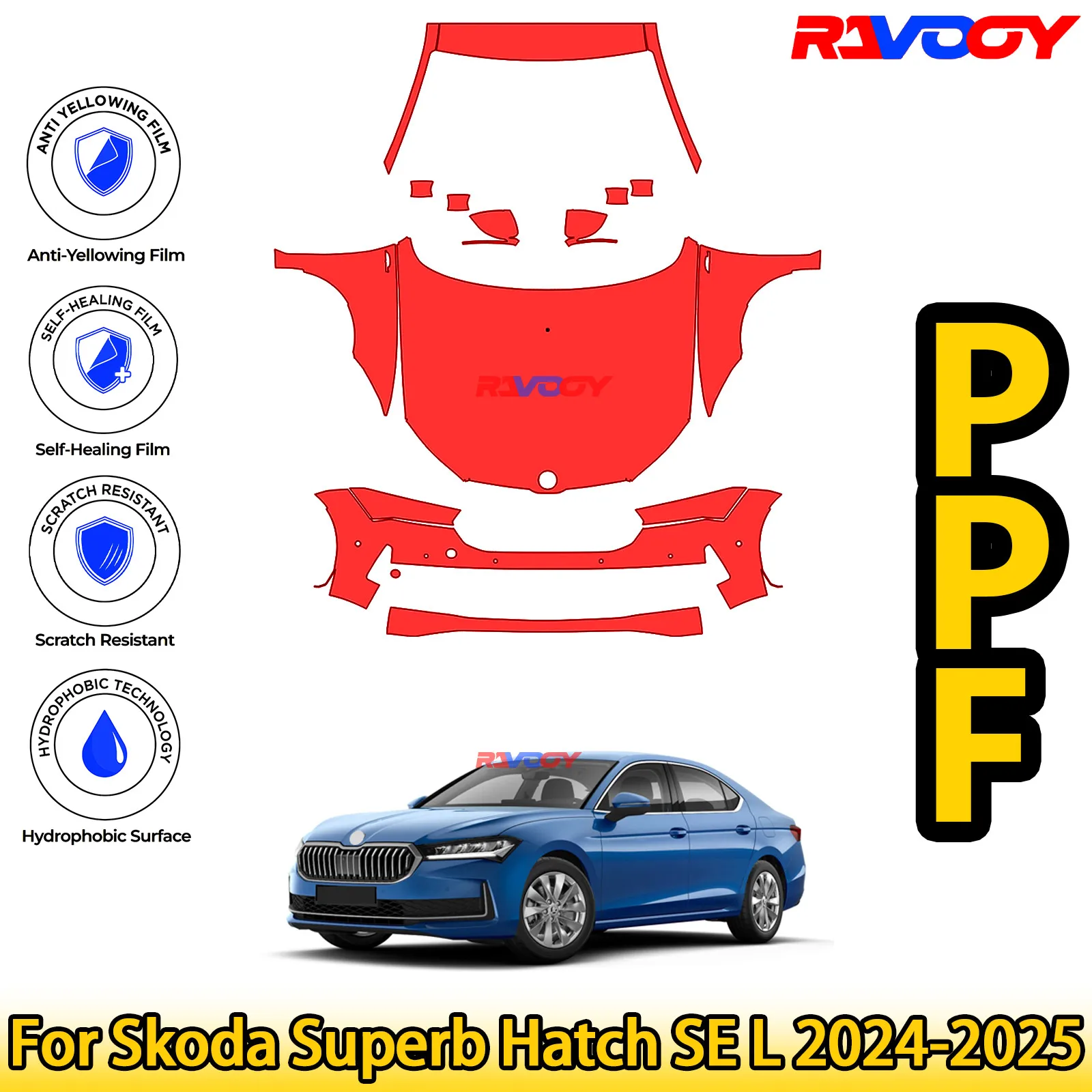 

Для Skoda Superb Hatch SE L 2024-2025 глянцевый матовый черный предварительно вырезанный передний комплект PPF защитная пленка для краски