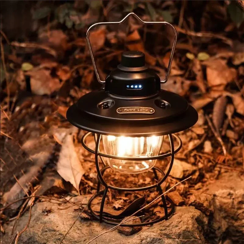 Imagem -06 - Portátil Retro Camping Lantern Iluminação da Barraca Impermeável Decoração ao ar Livre Jardim Street Path Lawn Lamp