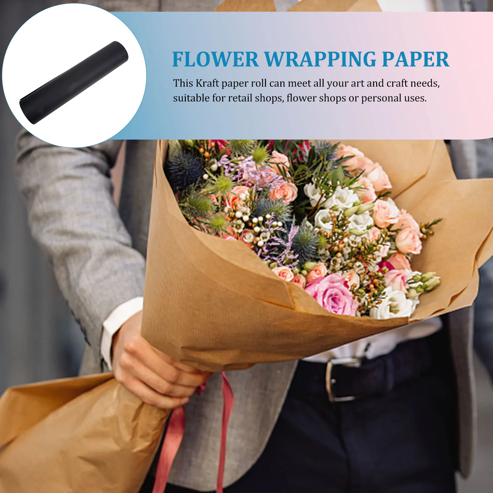 

Kraft Paper Roll Brown Wrapping Gift Floral Craft Painting Papers Bouquet 50m x 61cm for DIY Projects Birthday Wedding Holiday